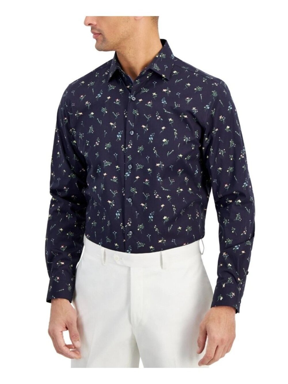 NWT Bar III Men's L Slim Fit Stretch Floral Untuckited Button-Down Shirt  J2033